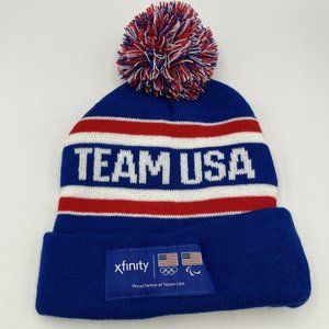 Xfinity Advert Team USA American Flag POM KNIT Beanie Olympics  Blue stripes